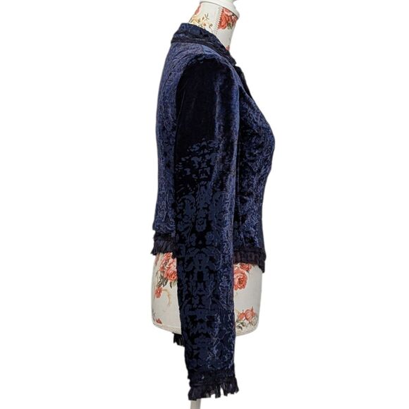 Elie Tahari Size XS Dusk Blue Burnout Silk Jacket Whimsigoth Witch Vampire Goth - Picture 5 of 15